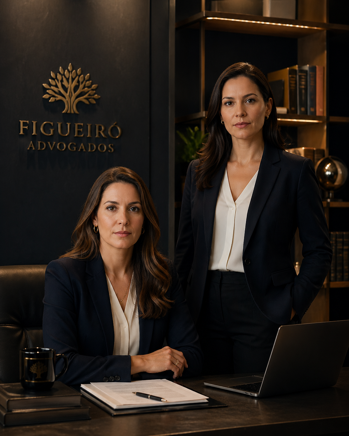Duas advogadas em escritório jurídico premium